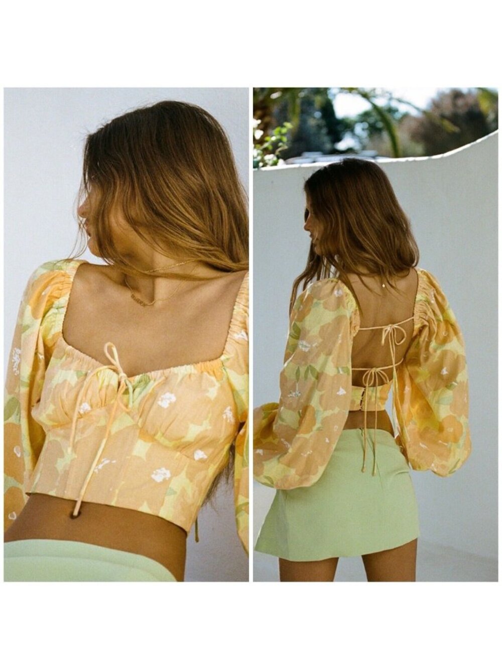 Sabo Australia Jianna Backless Top Puff Sleeves Floral Linen Blend Large